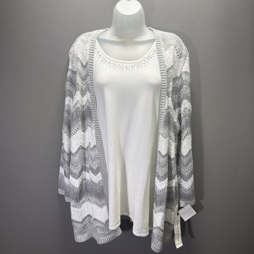 Alfred Dunner Gray Silver Sequined Two Pieces Tee & Cardigan Women's Size 2X NWT